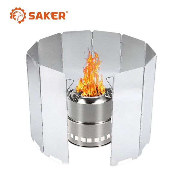 1*Saker Portable Camping Wood Stove + 1*Wind Deflector