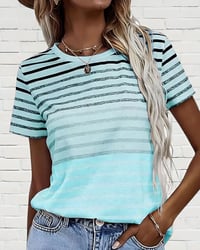 Round Neck Short Sleeve Striped T-Shirt