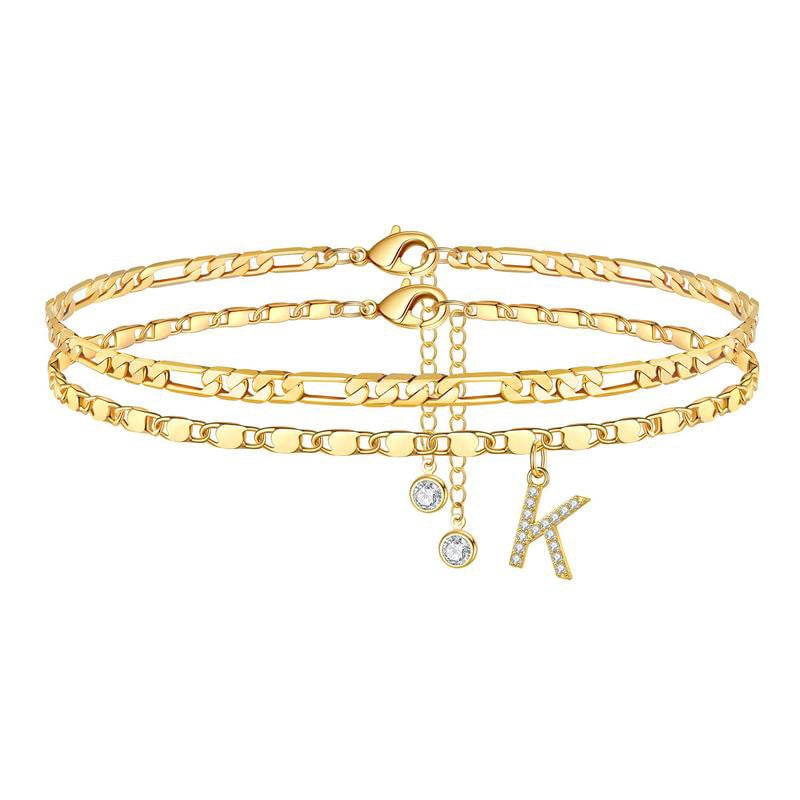 A-Z Letter Layered Ankle Bracelets for Women