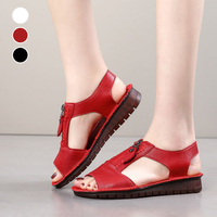 Sandalias Planas Piel Suave Cremallera