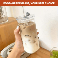 Stylish Square Glass Drink Cup with Lid and Straw