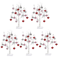 LED Tabletop Birch Tree with 18 Heart Ornaments
