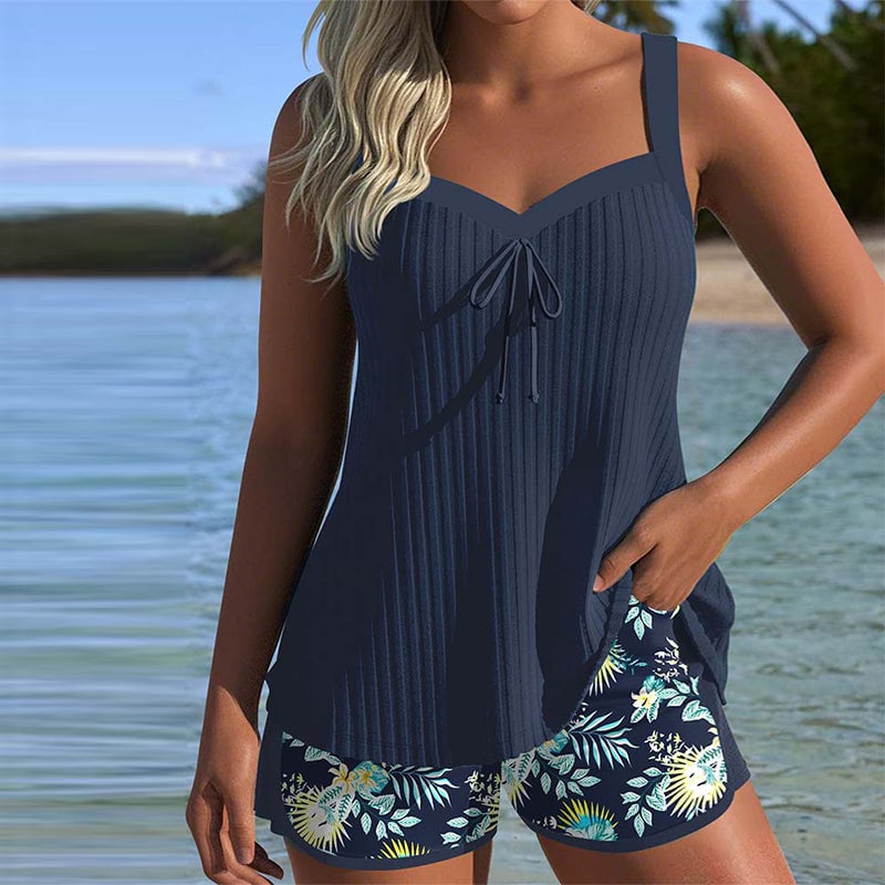 Aumora Striped Two-Piece Beach Shorts Tankini