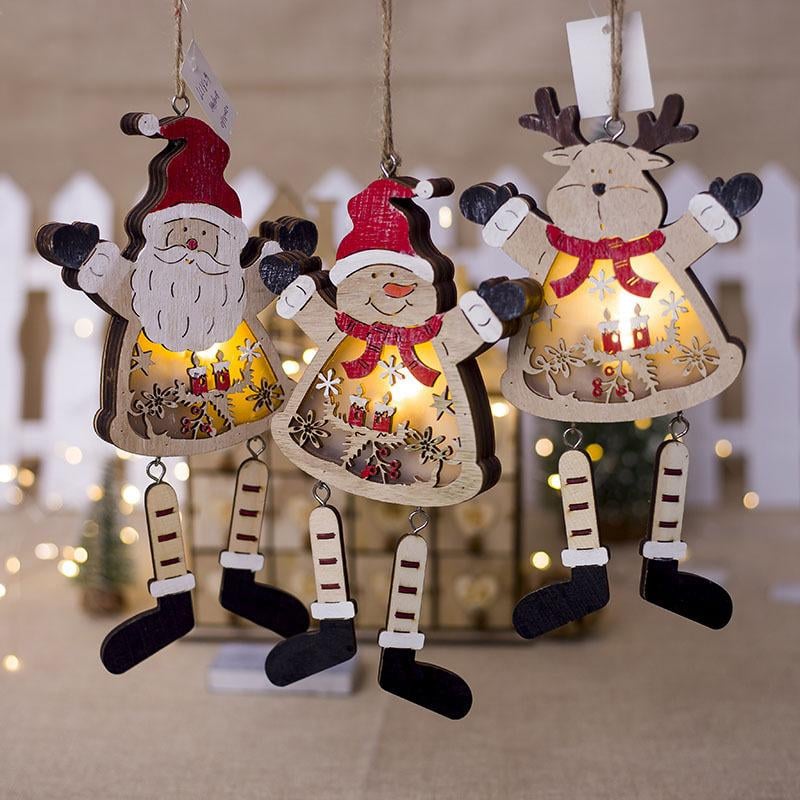 LED Light Christmas Tree Wood Home Hanging Decoration