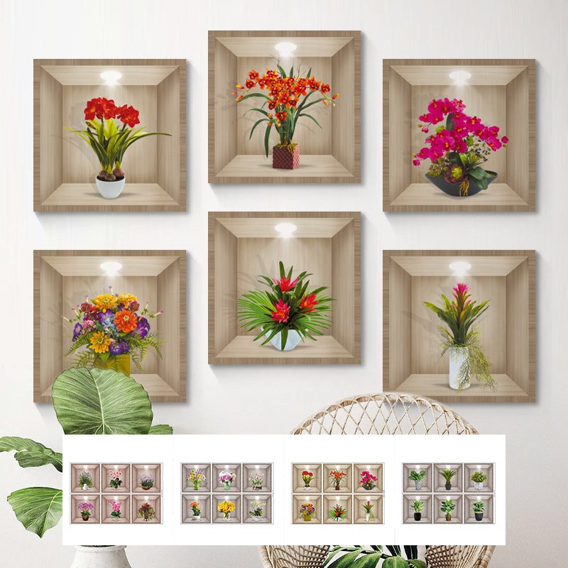 Autocollant mural vase fleurs 3D💓