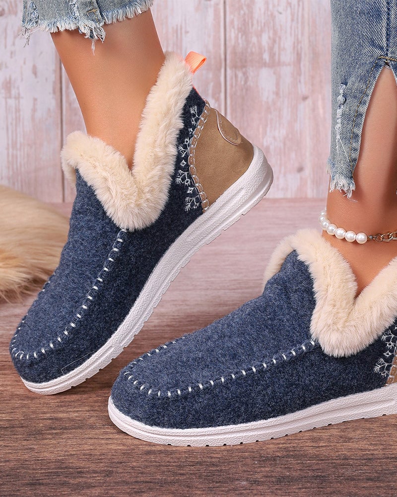 Casual solid color patchwork warm flat shoes