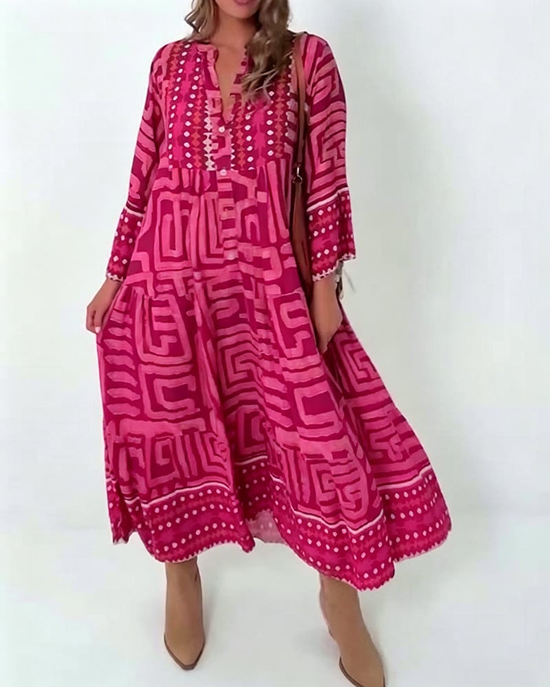 Ethnic Geometric Print Dress
