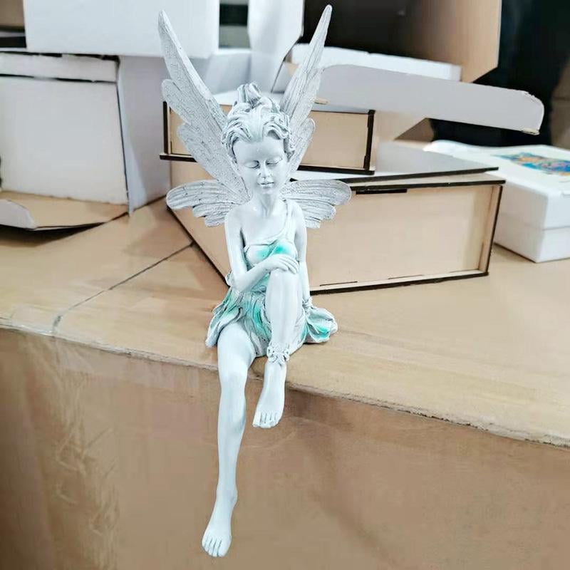 Sittande Älva skulptur | trädgårdsdekoration