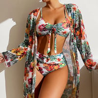 Bikini trois pièces à fleurs