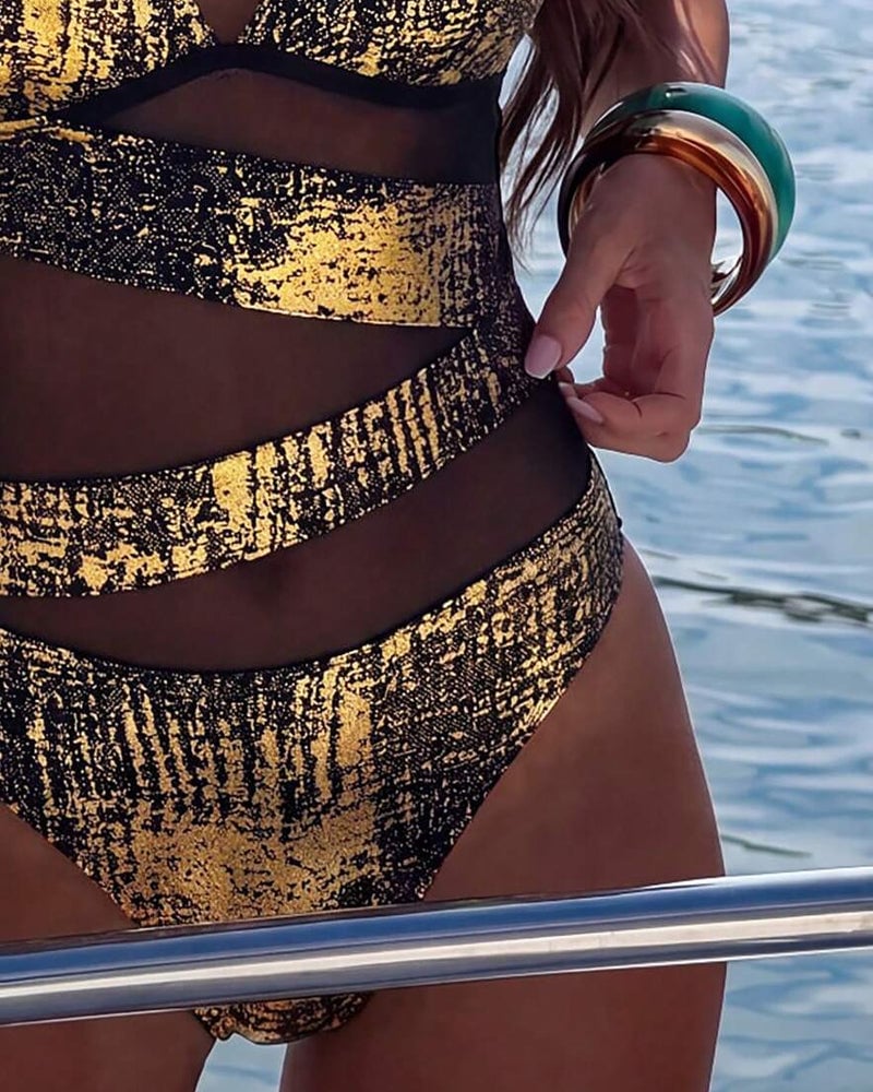 Color Block Halter Design One Piece