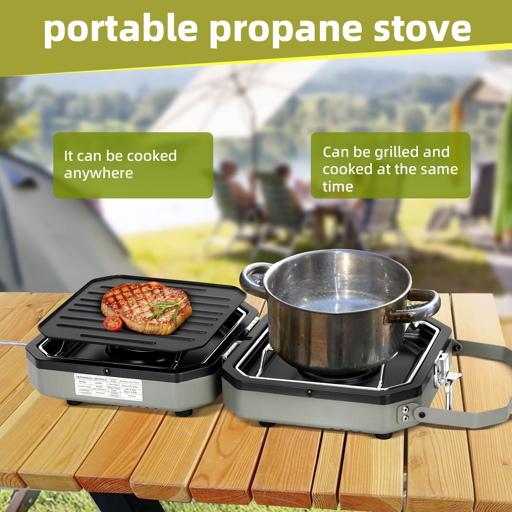 Sakerplus 2 Burner Propane Camping Stove with Grill-upsell