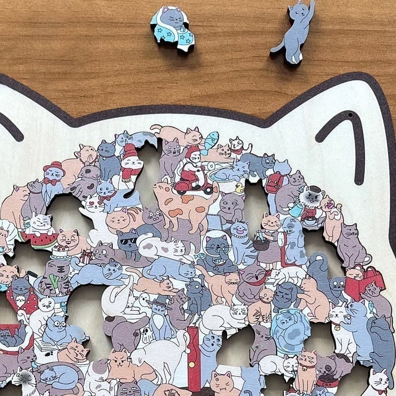 135-Piece Cat-Shaped Wooden Puzzle