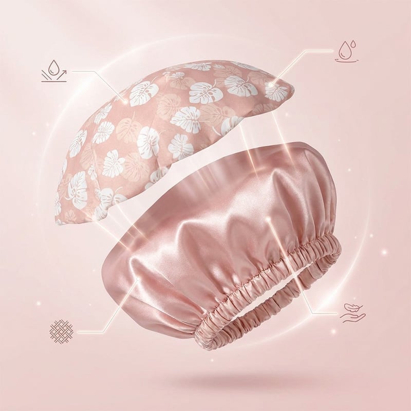 Satin Lined Waterproof Double Layer Shower Cap