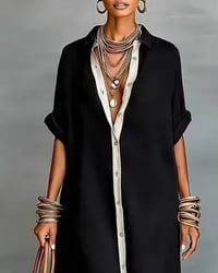 Elegant Lapel-Collar Draped Shirt Dress
