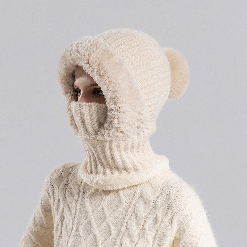 Women's knitted 3-in-1 cold-proof hat