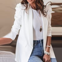 Women's Casual Lapel Blazer Puff Sleeve Open Front Work Blazer Suit