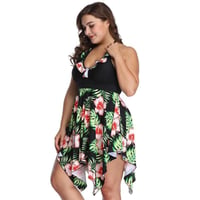 Frauen Plus Size Tankini Set mit Sexy V-Ausschnitt Bademode Kleid