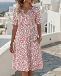 V-Neck Short-Sleeved Floral Dress