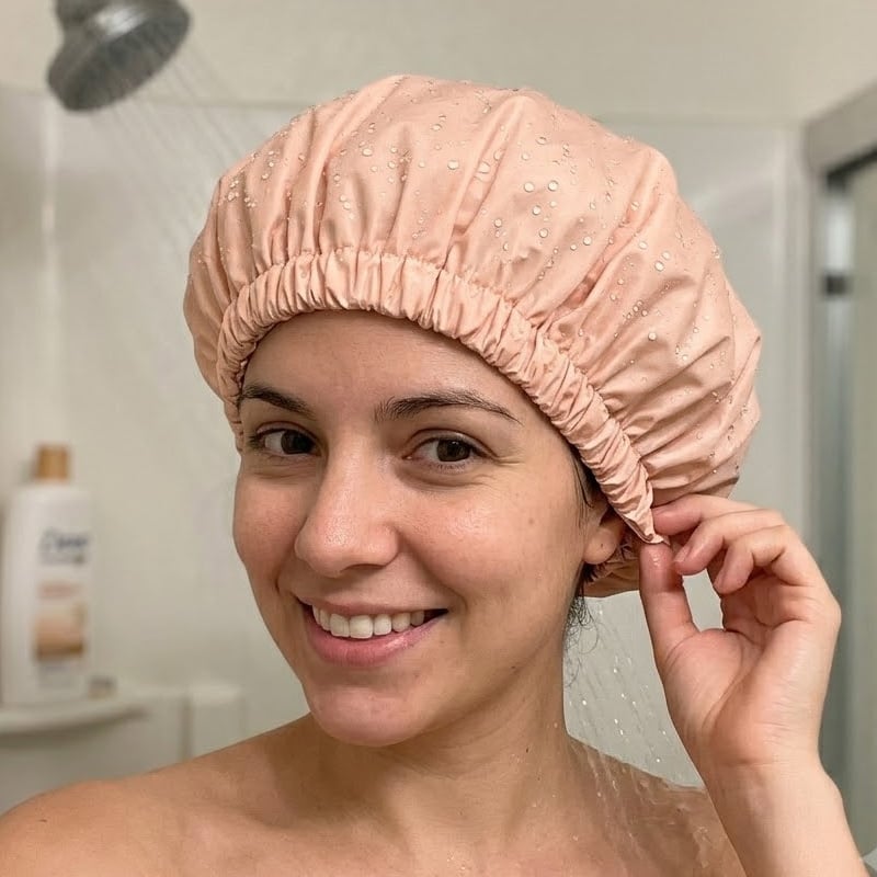 Satin Lined Waterproof Double Layer Shower Cap