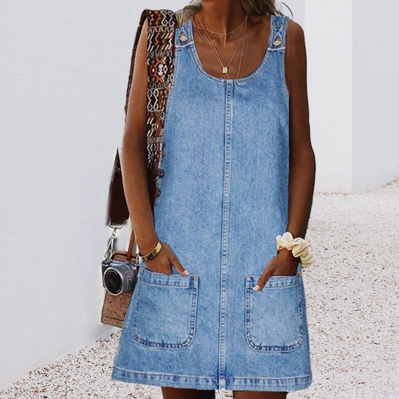 Front Pocket Denim Overall Mini Skirt