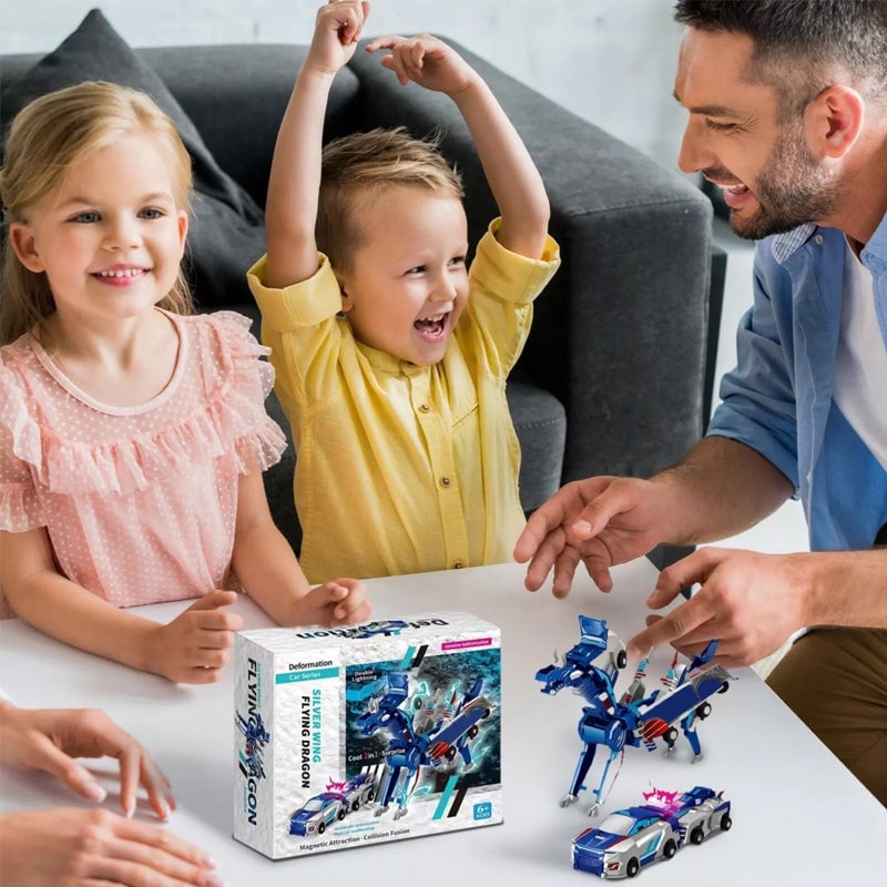 2-in-1 Magnetic Cars That Transform into Flying Dragon and Unicorn