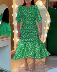 Robe Manches Mi-longues Col Rond Imprimé Taille