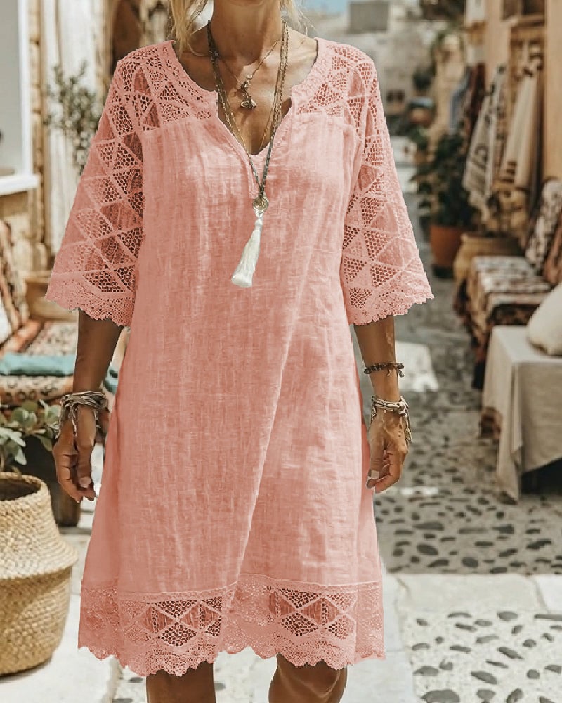 V-Neck Lace Patchwork Casual Dress