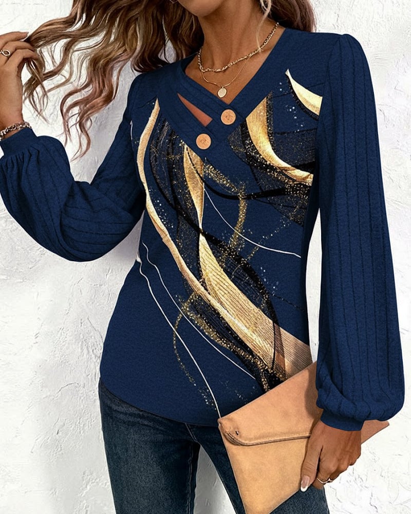 Top Met Gestreept Print-Lantaarnmouw