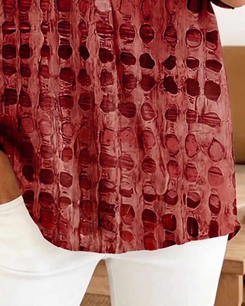 Polka Dot Print Button Half-Placket Blouse