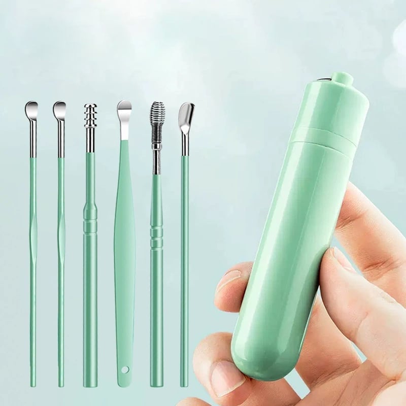 6-teiliges Set mit Spiral-Ohrmassage-Reinigungswerkzeug aus Edelstahl