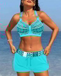 Højtaljet bikini med geometrisk print