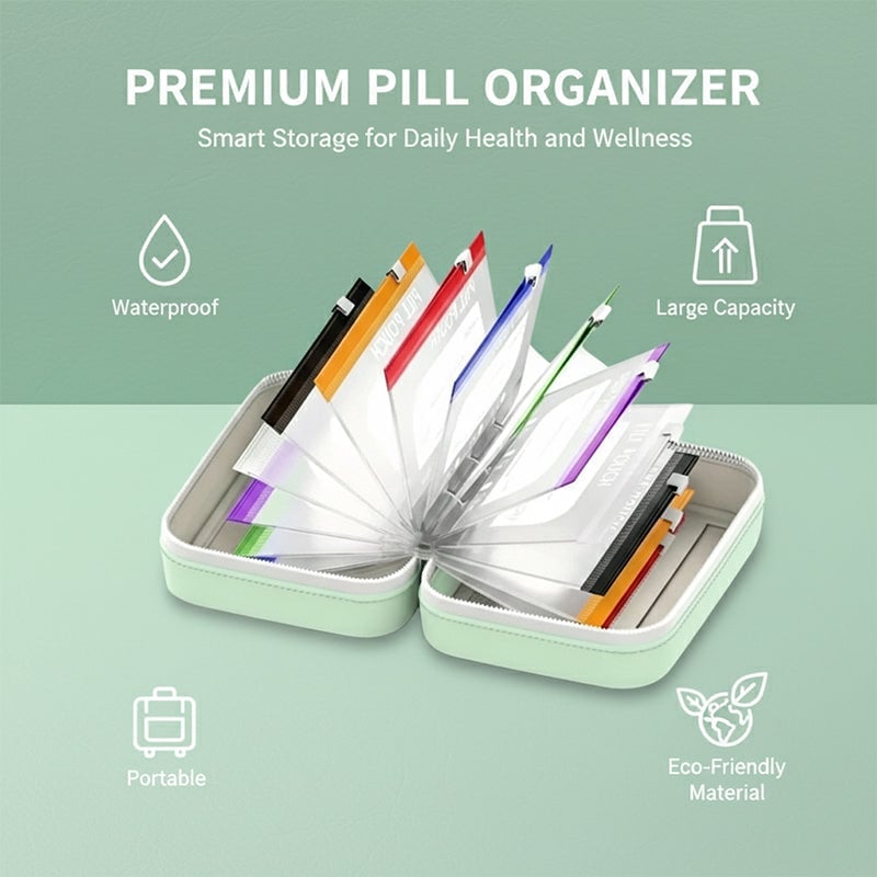 Premium Waterproof PU Travel Pill Organizer Set