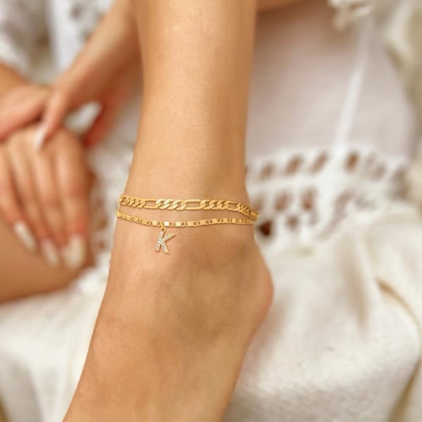 Lettering Layered Ankle Bracelet