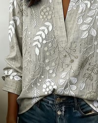 Floral Stand-Collar Blouse