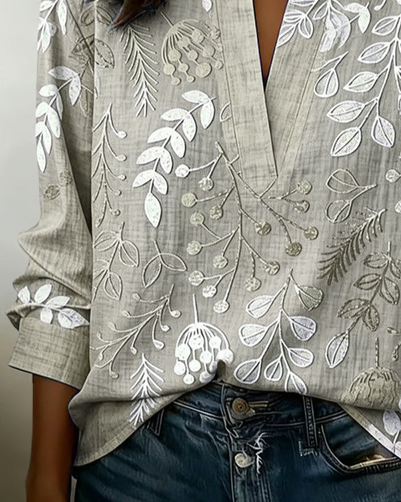 Floral Stand-Collar Blouse