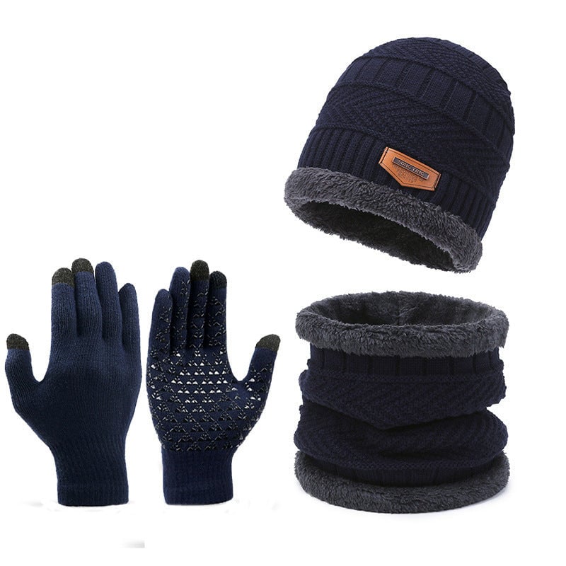 Knit Beanie Scarf and Gloves Warm 3-Piece Set