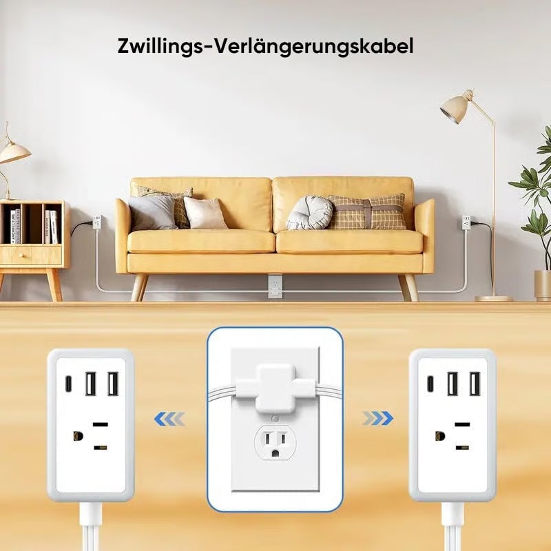 6-in-1 Doppel-Verlängerungskabel-Steckdosenleiste
