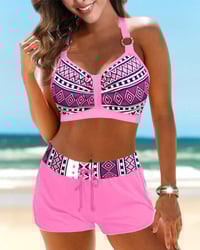Højtaljet bikini med geometrisk print