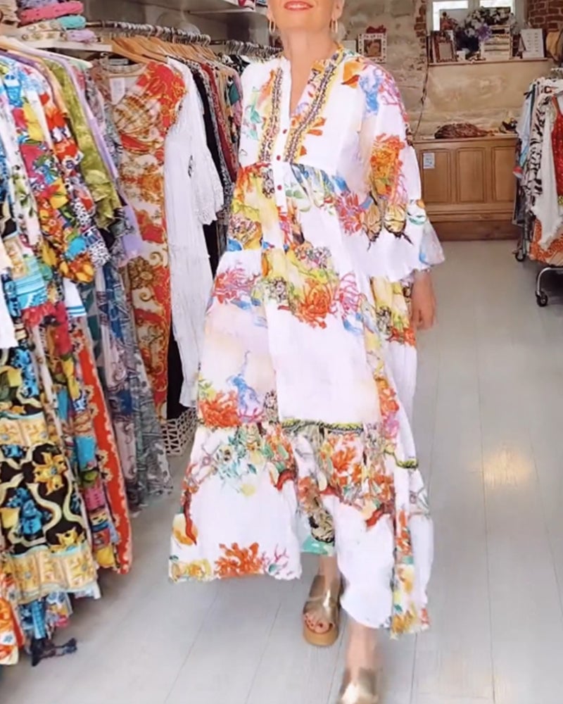 Boho patchwork-kjole med print