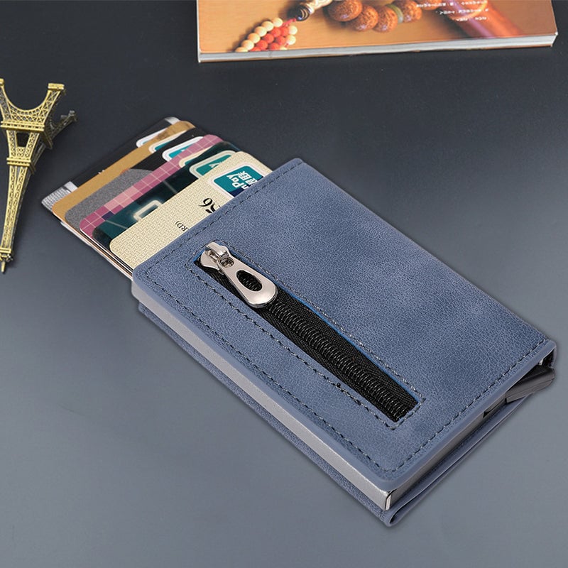 Anti-magnetic RFID card holder with zipper for men