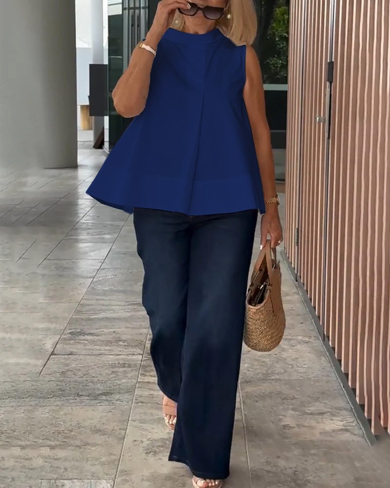 Blouse Sans Manches Unie Simple