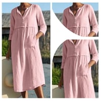 Cotton Linen Solid Color Long Dress with Pockets