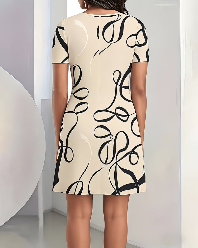 Line Print Crew Neck Dress
