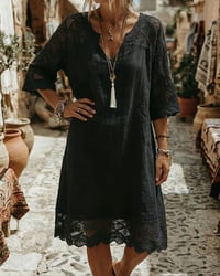 V-Neck Lace Patchwork Casual Dress