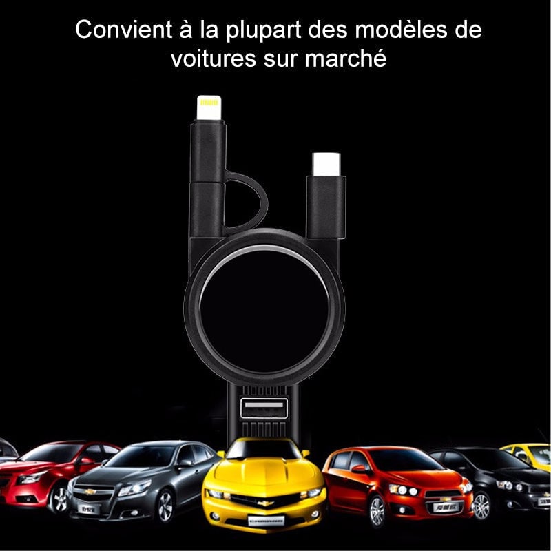 3-en-1 Chargeur Voiture Avec Câble Rétractable