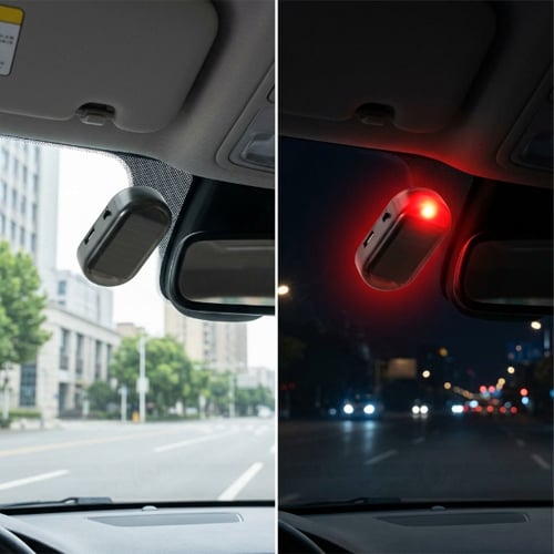 Solar car security warning light during day and night