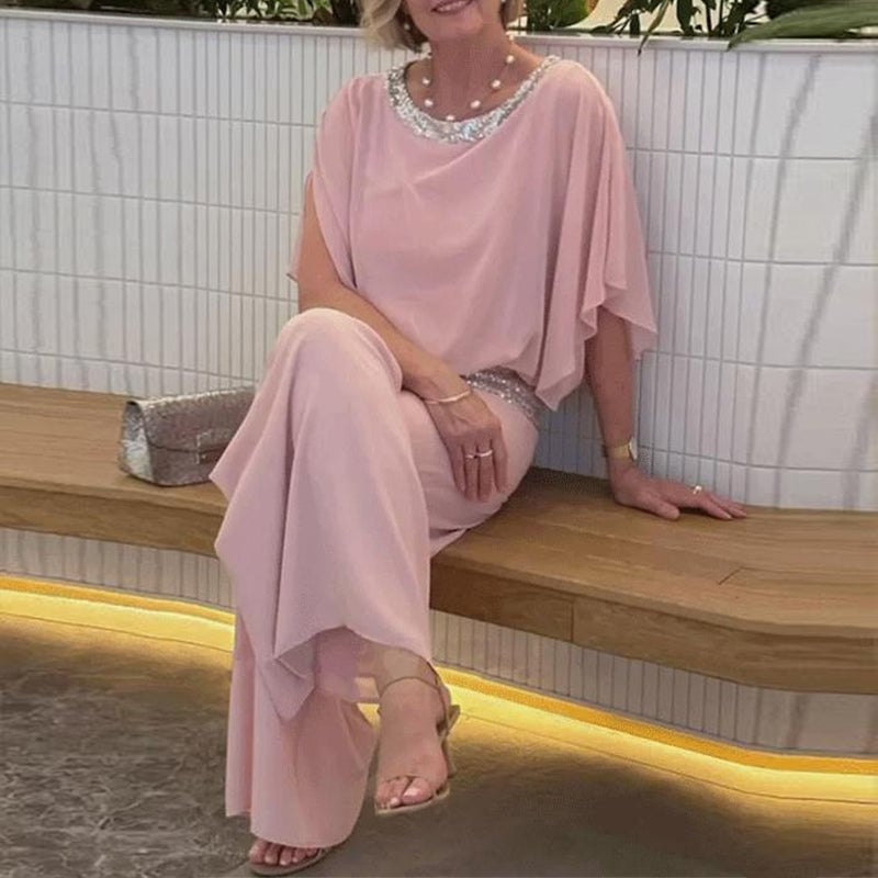 Sequined Colorblock Elegant Two-piece Set