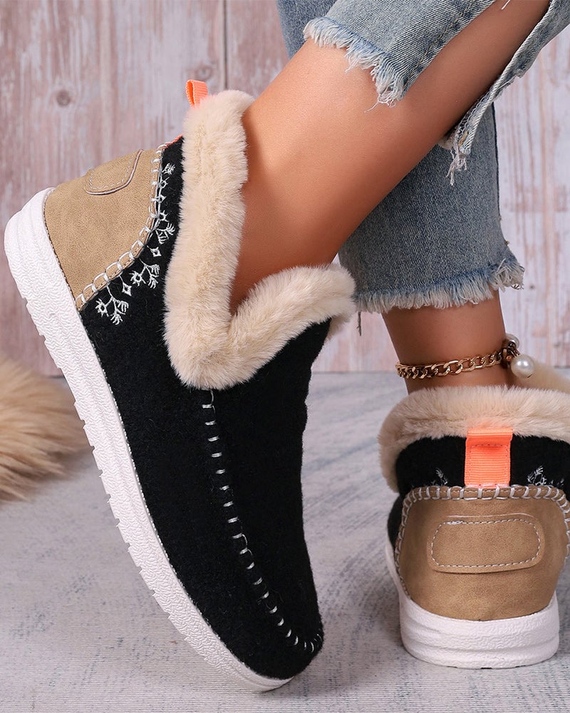 Casual solid color patchwork warm flat shoes