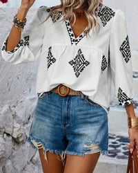 Blouse V-hals Diamantprint Driekwartmouwen