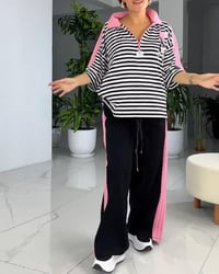 Striped Print Loose Pants Suit